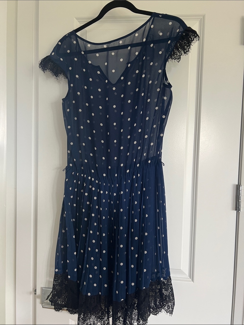 Navy Polka Dot Lace-Trim Fit & Flare Dress